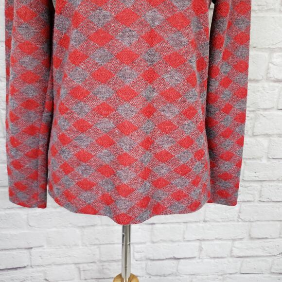 Vintage 70s KoKo Knits Red & Gray Diamond Check Cowl Neck Sweater Size S - Picture 5 of 10
